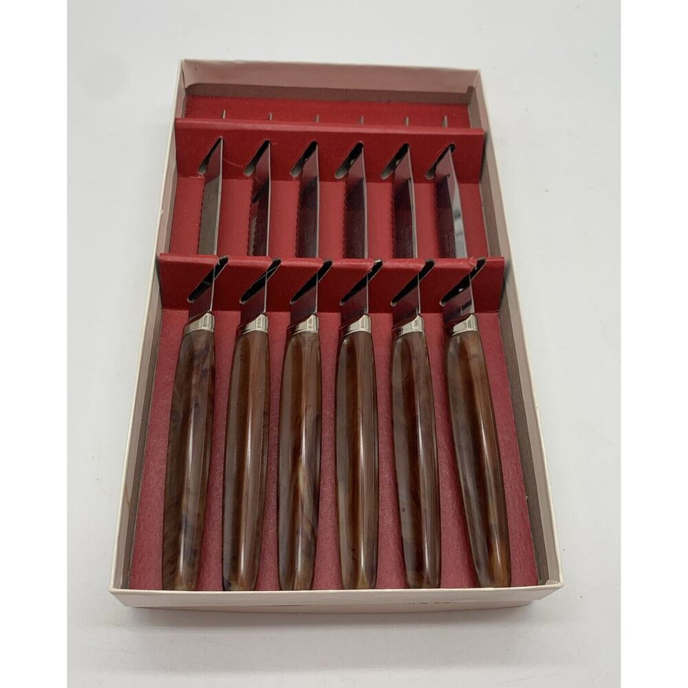 Vtg Regent Sheffield Steak Knife Set (6) Bakelite Catalin Handle OG Box